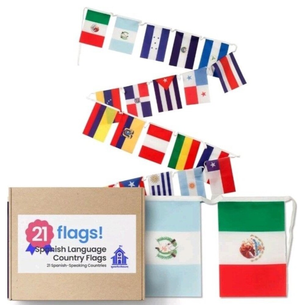 Quarterhouse 21 Spanish Language Country Flags for Classroom 12" x 8" New